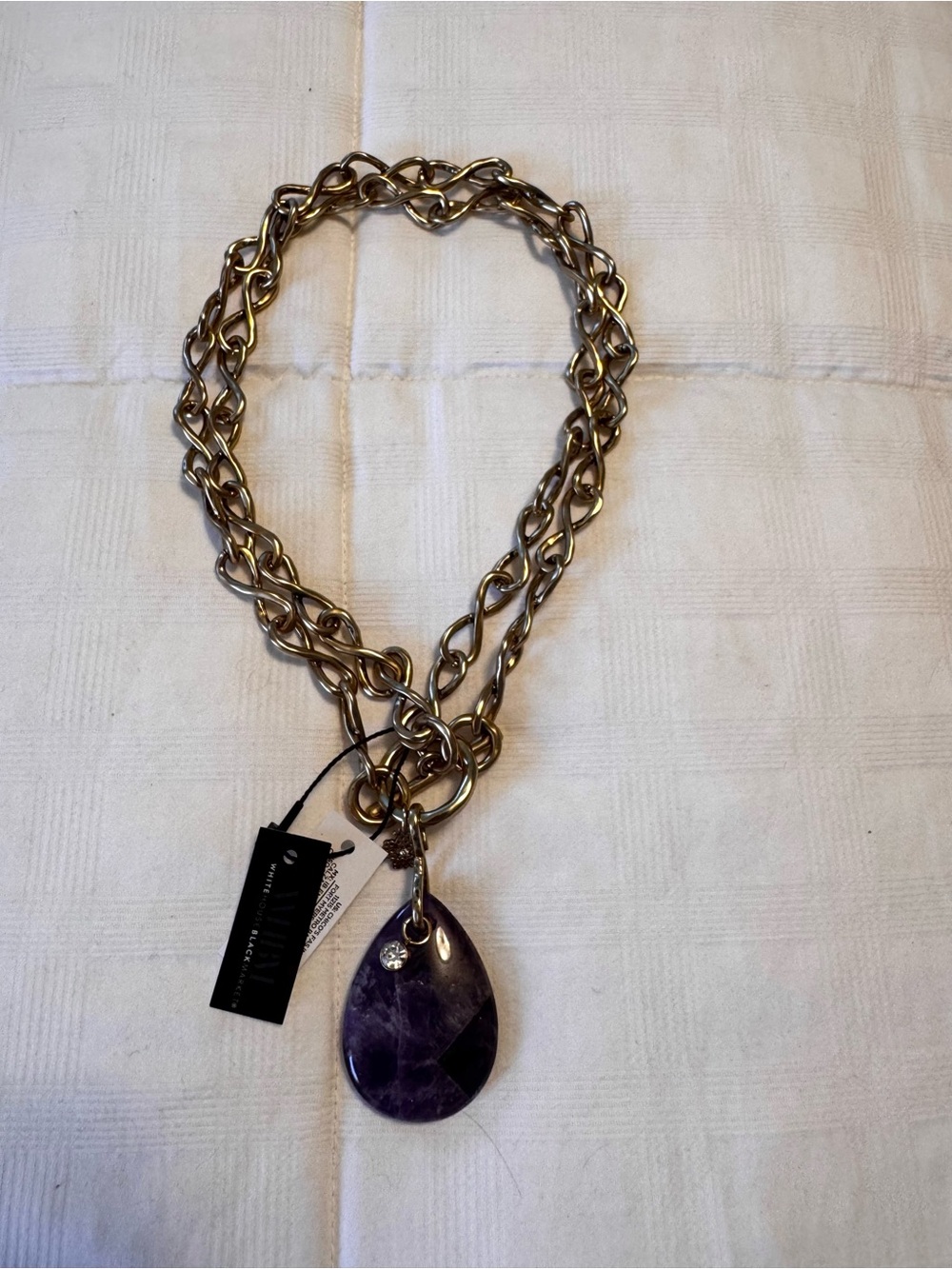 White House Black Market Gold-Tone Chain Necklace with Purple Teardrop Pendant